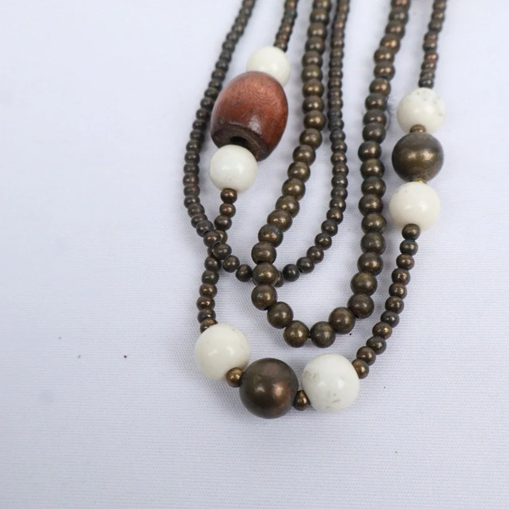 VTG Boho Ethnic Tribal Long Wood‎ Beaded Necklaces (6) Earth Tones